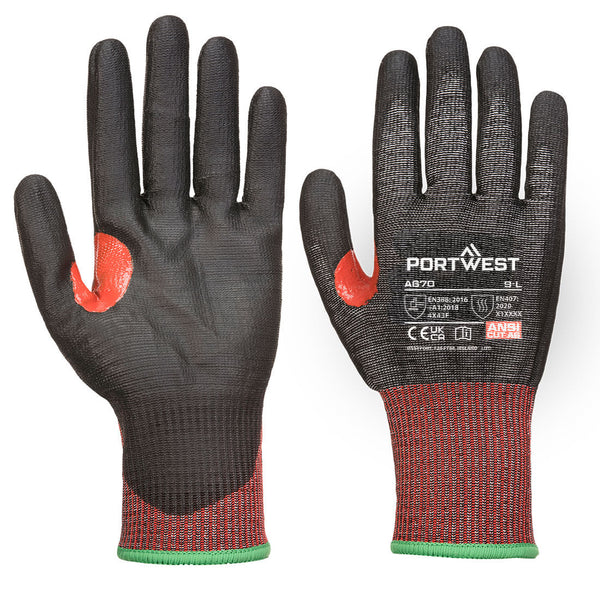 Portwest CS Cut F13 PU Glove A6, Black, Size L (A670K8RL) Each