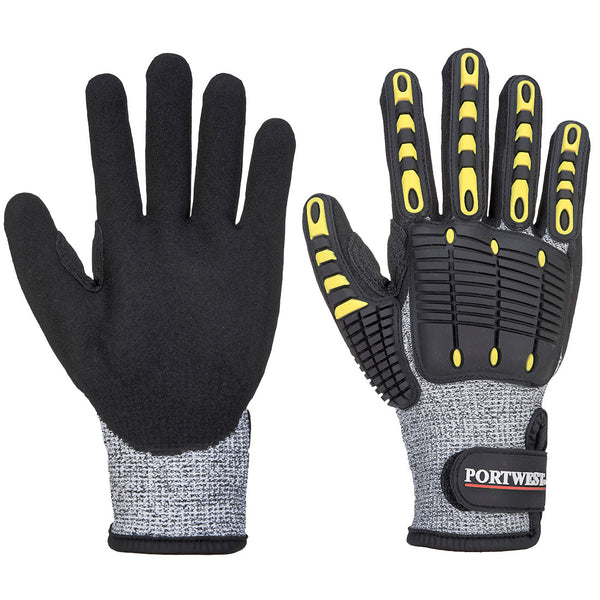 Portwest Anti Impact Cut Resistant Glove A4, Gray/Black, Size L (A722G8RL) Each