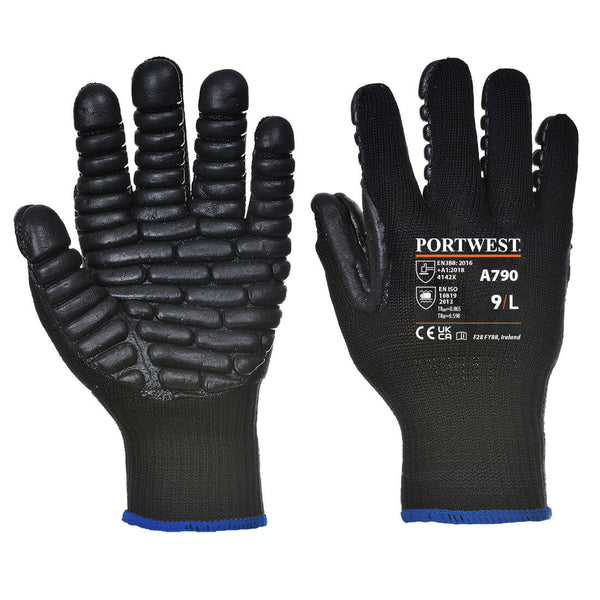 Portwest Anti Vibration Glove, Black, Size M (A790BKRM) Each