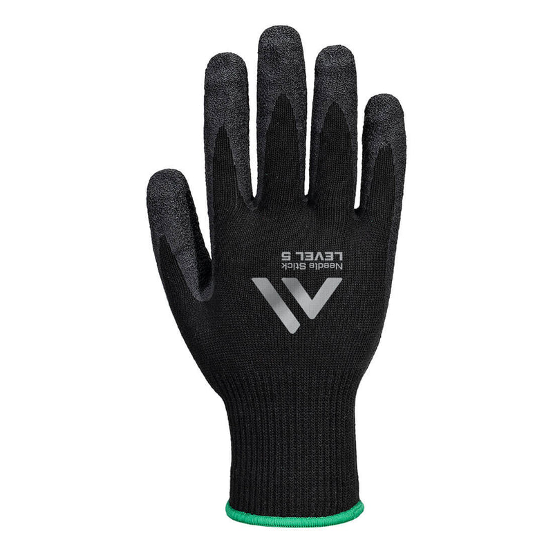 Portwest Needle Stick F10 Latex Crinkle Glove A9, Black, Size L (A793K8RL) Each