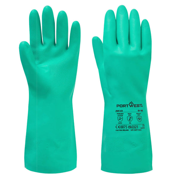 Portwest Nitrosafe Chemical Gauntlet - Nitrile, Green, Size M (A810GNRM) Each