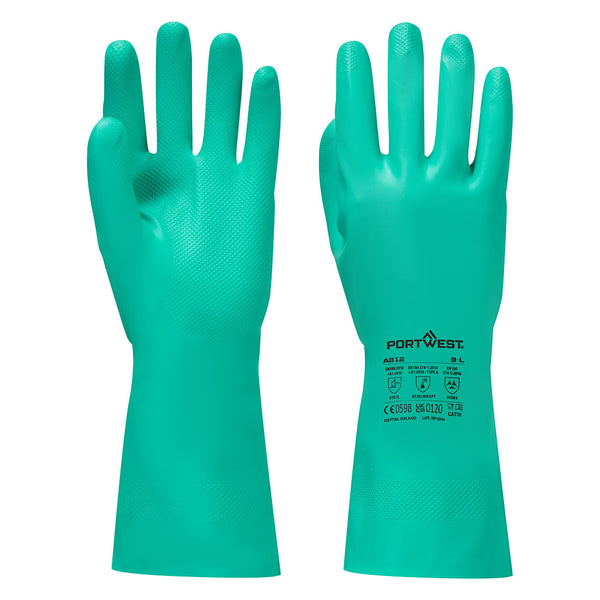 Portwest Nitrosafe Plus Chemical Gauntlet, Green, Size XL (A812GNRXL) Each