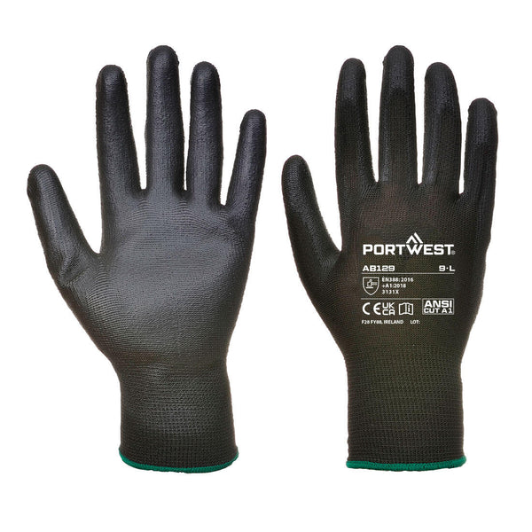 Portwest PU Palm Glove (288 Pairs), Black, Size L (AB129K8RL) Case of 288