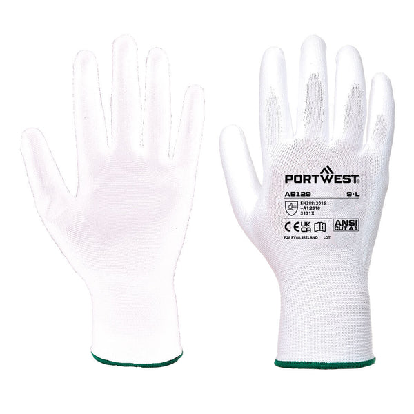 Portwest PU Palm Glove (288 Pairs), White, Size S (AB129W6RS) Case of 288