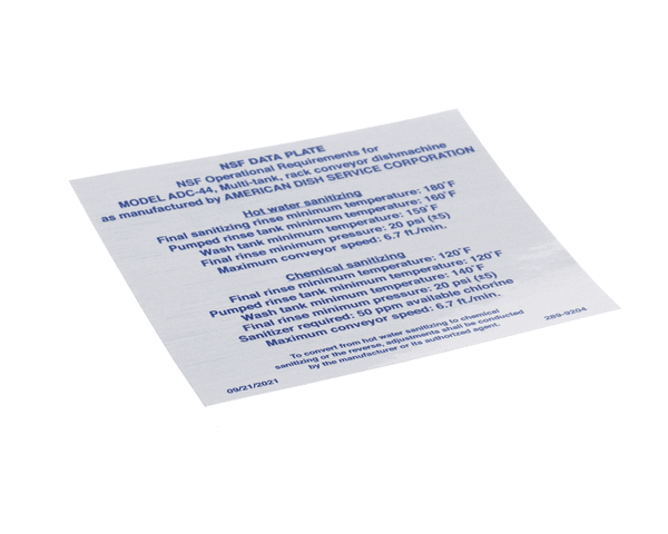 American Dish Service 289-9204 Decal, Nsf Model Adc-44 (244 (ADS289-9204) Each