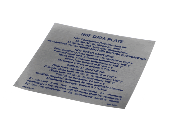 American Dish Service 289-9205 Decal, Nsf Model Ac-44 (244 R (ADS289-9205) Each