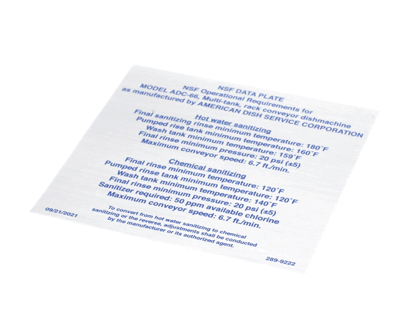 American Dish Service 289-9222 Decal, Nsf, Adc-66 (ADS289-9222) Each