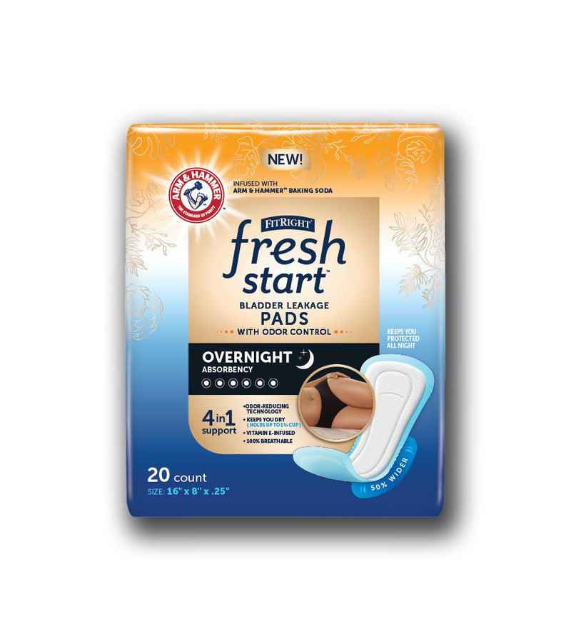 FitRight Fresh Start Urinary and Postpartum Incontinence Pads for Women, Overnight Absorbency, 15.75" x 4", 80/CS (AHBCP11) Case of 80