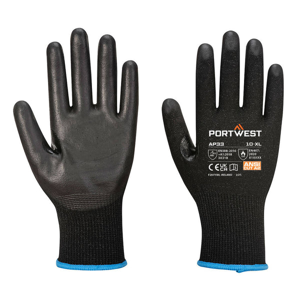 Portwest® LR15 PU Touchscreen Glove A2, Black, Size XXL (AP33K8RXXL) Pack of 12