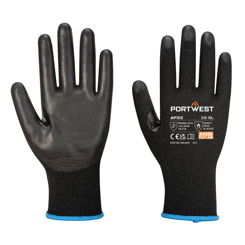 Portwest® LR15 PU Touchscreen Glove A2, Black, Size XXL (AP33K8RXXL) Pack of 12