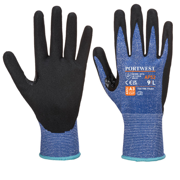 Portwest® Dexti Cut Ultra Glove A3, Blue/Black, Size L (AP52B8RL) Each