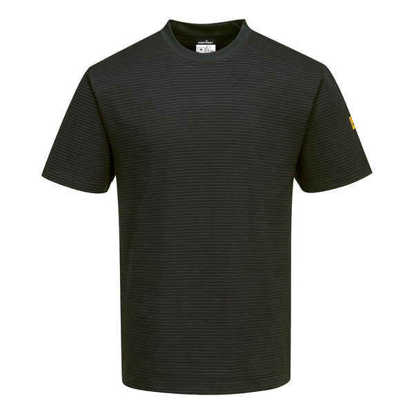 Portwest® Anti-Static ESD T-Shirt S/S, Black, Size XXS (AS20BKRXXS) Each