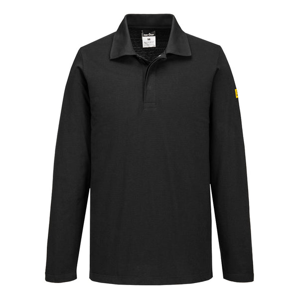 Portwest® Anti-Static ESD Polo L/S, Black, Size S (AS23BKRS) Each