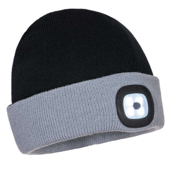 Portwest® Two Tone LED Rechargeable Beanie, Black/Gray, Size  (B034BKG) Each