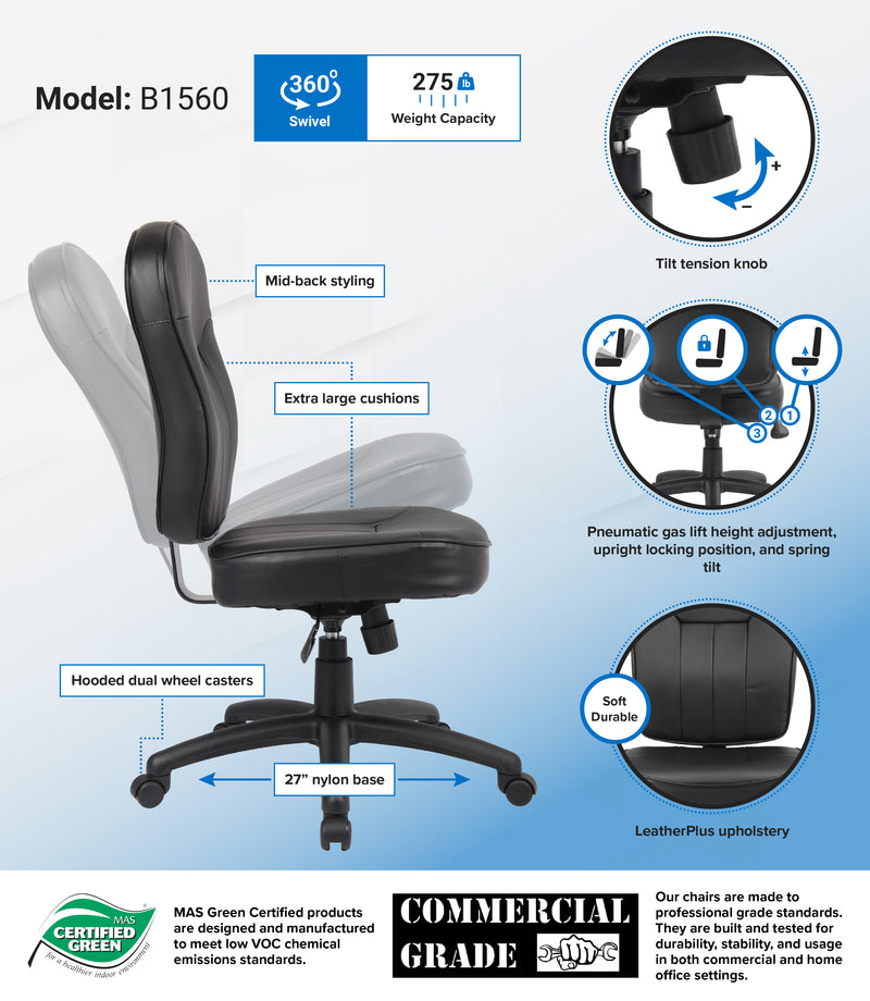 Boss Black Leather Task Chair  (B1560) Each