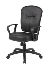 Boss Black Leather Task Chair w/Loop Arms (B1562) Each