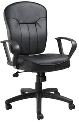 Boss Black Leather Task Chair w/Loop Arms (B1562) Each