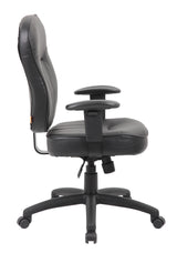 Boss Black Leather Task Chair w/Adjustable Arms (B1563) Each