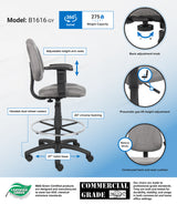 Boss Ergonomic Works Adjustable Drafting Chair with Adjustable Arms and Removable Foot Rest, Gray (B1616-GY) Each