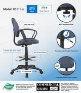 Boss Ergonomic Works Adjustable Drafting Chair with Loop Arms and Removable Foot Rest, Blue (B1617-BE) Each