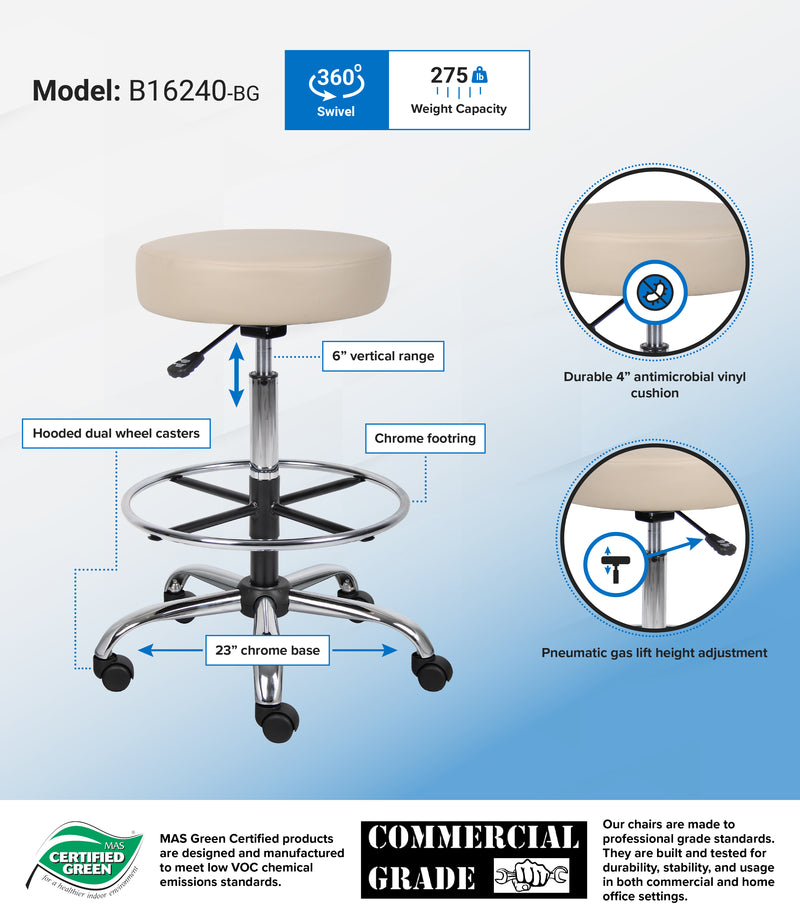Boss Caressoft Medical/Drafting Stool (B16240-BG) Each