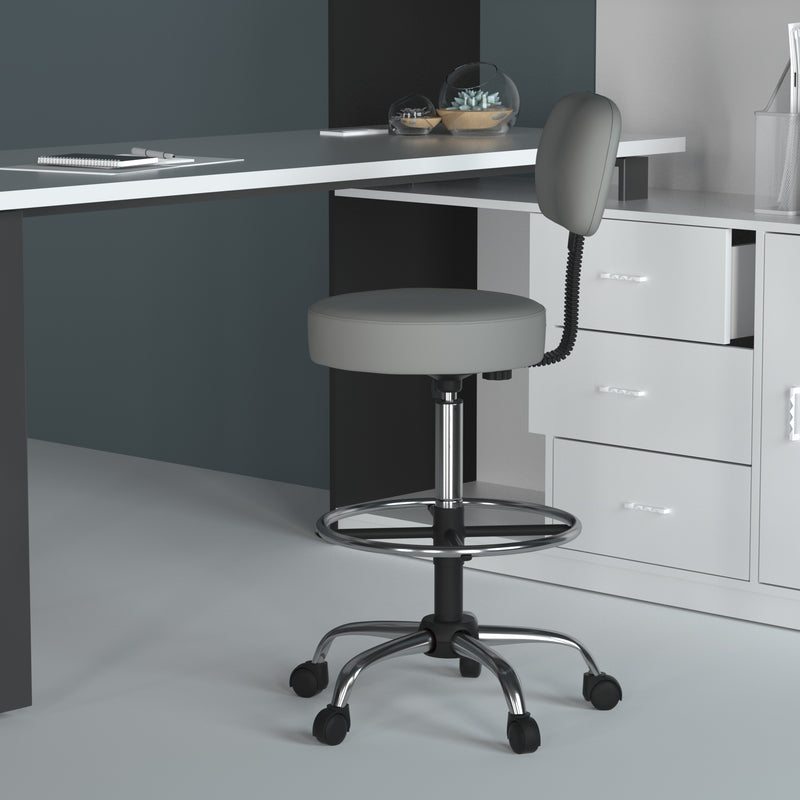 Boss Antimicrobial Vinyl Medical/Drafting Stool w/Back Cushion, Gray (B16245-GY) Each