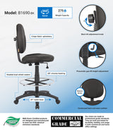 Boss Black Fabric Drafting Stools w/Footring (B1690-BK) Each