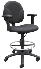 Boss Black Fabric Drafting Stools w/Adjustable Arms & Footring (B1691-BK) Each