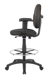 Boss Black Fabric Drafting Stools w/Adjustable Arms & Footring (B1691-BK) Each
