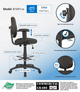 Boss Black Fabric Drafting Stools w/Adjustable Arms & Footring (B1691-BK) Each