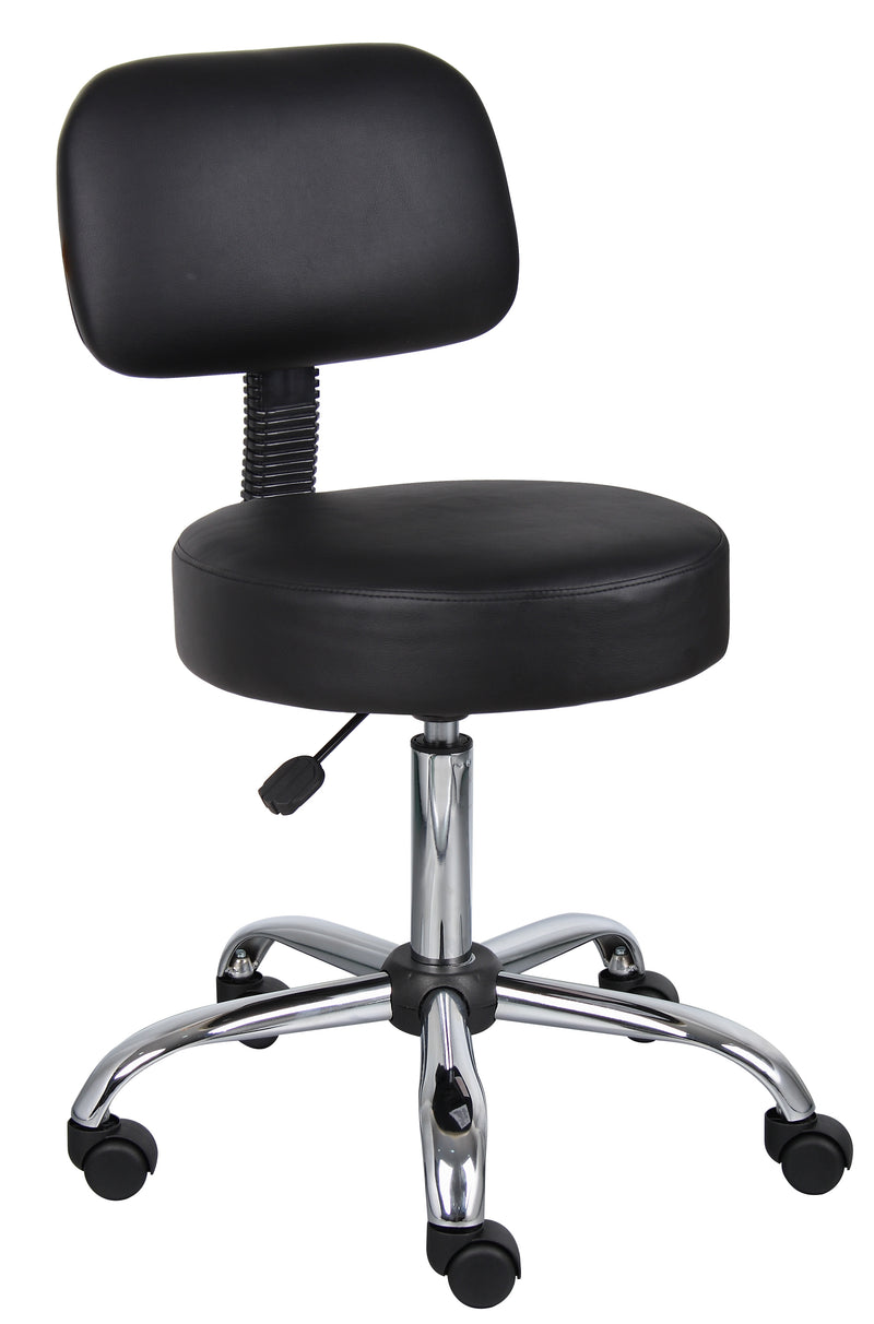 Boss Black Antimicrobial Vinyl Medical Stool w/Back Cushion (B245-BK) Each