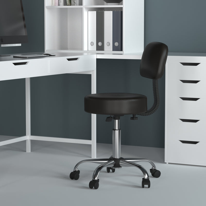 Boss Black Antimicrobial Vinyl Medical Stool w/Back Cushion (B245-BK) Each