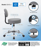 Boss Gray Antimicrobial Medical Stool w/Back Cushion (B245-GY) Each