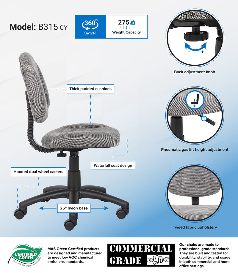 Boss Gray Deluxe Posture Chair (B315-GY) Each