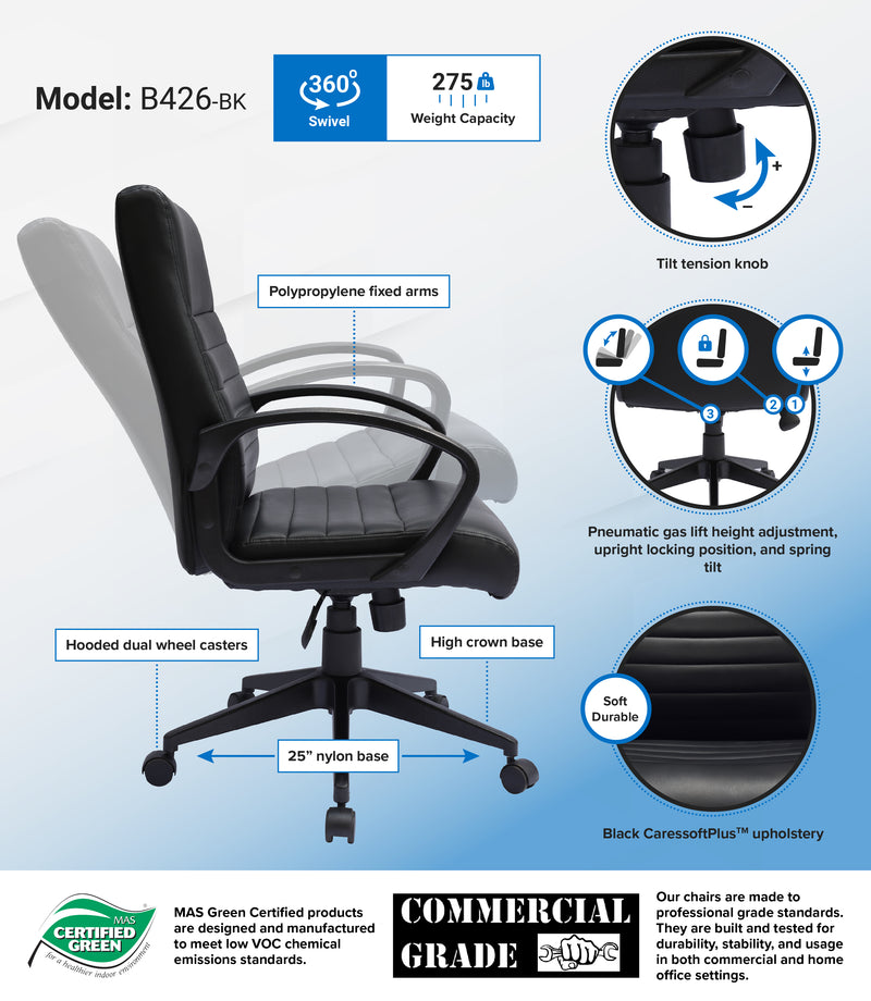 Boss Ribbed Back Task Chair (B426-BK) Each