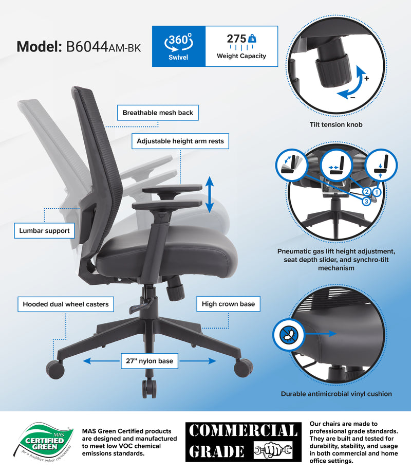 Boss Mesh Back Task Chair, Black (B6044AM-BK) Each