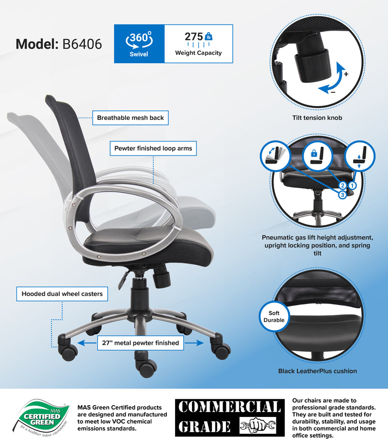 Boss Mesh Back w/Pewter Finish Task Chair (B6406) Each