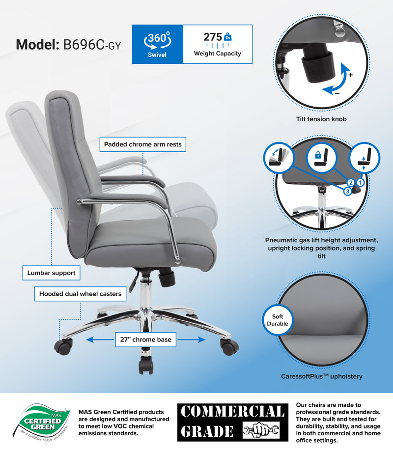 Boss Modern Executive Conference Chair, Gray (B696C-GY) Each