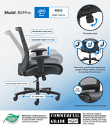 Boss Mesh Heavy Duty Chair, 400 lb weight capacity (B699-BK) Each