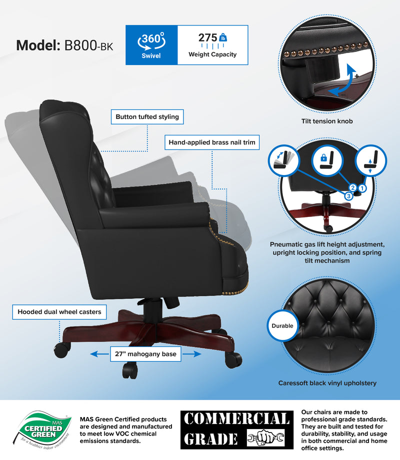 Boss Wingback Traditional Chair In Black (B800-BK) Each