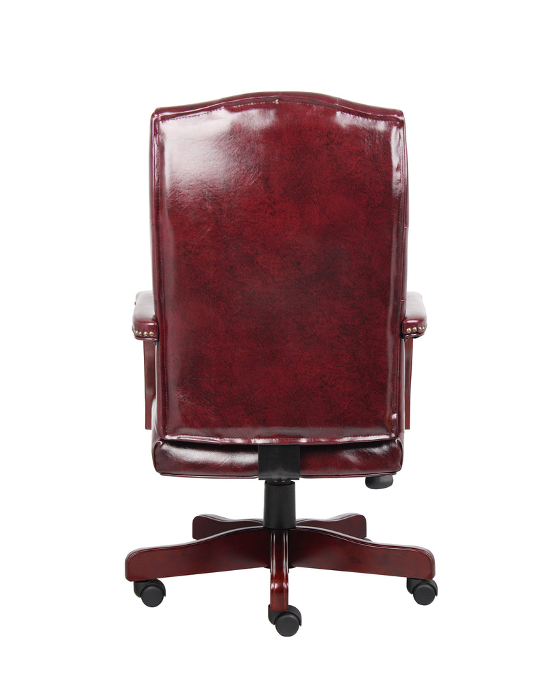 Boss Classic Executive Oxblood Vinyl Chair With Mahogany Finish Frame (B905-BY) Each