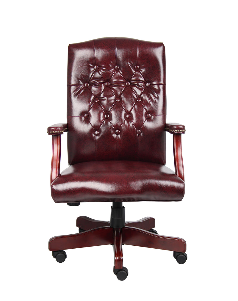 Boss Classic Executive Oxblood Vinyl Chair With Mahogany Finish Frame (B905-BY) Each