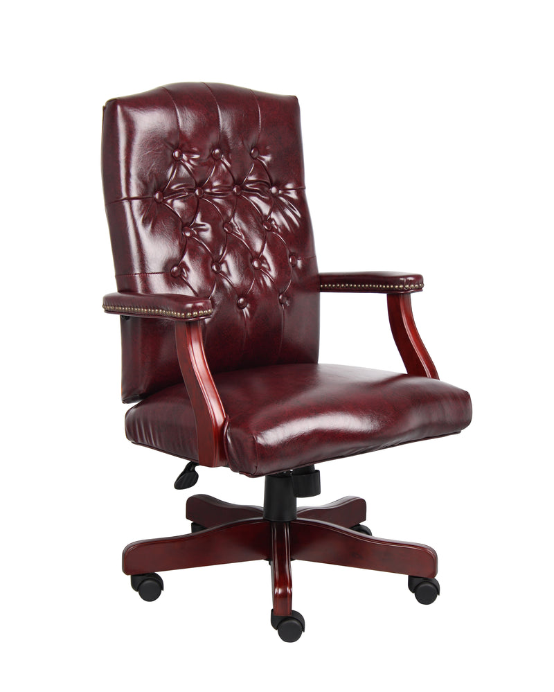 Boss Classic Executive Oxblood Vinyl Chair With Mahogany Finish Frame (B905-BY) Each