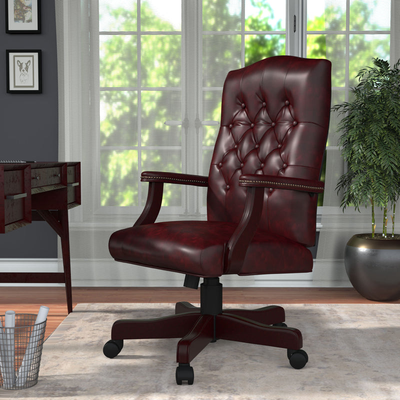Boss Classic Executive Oxblood Vinyl Chair With Mahogany Finish Frame (B905-BY) Each