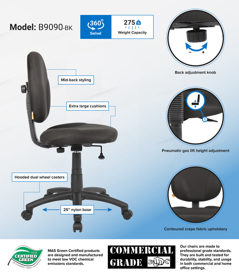 Boss Diamond Task Chair In Black (B9090-BK) Each