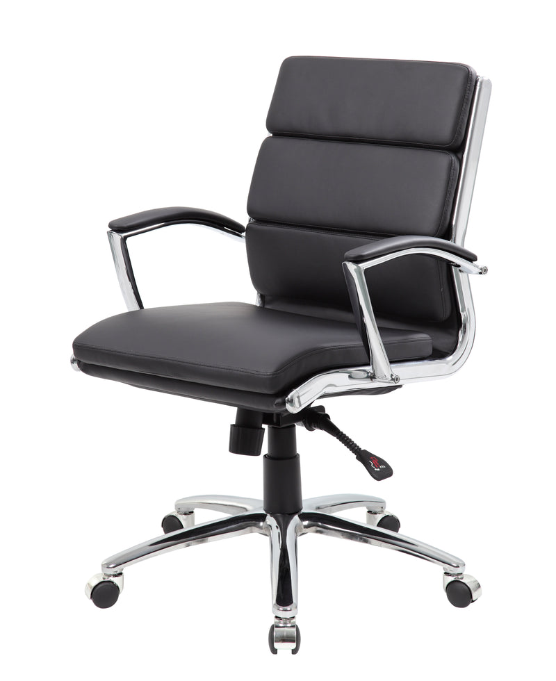 Boss Executive CaressoftPlus Chair with Metal Chrome Finish, Mid Back, Black (B9476-BK) Each