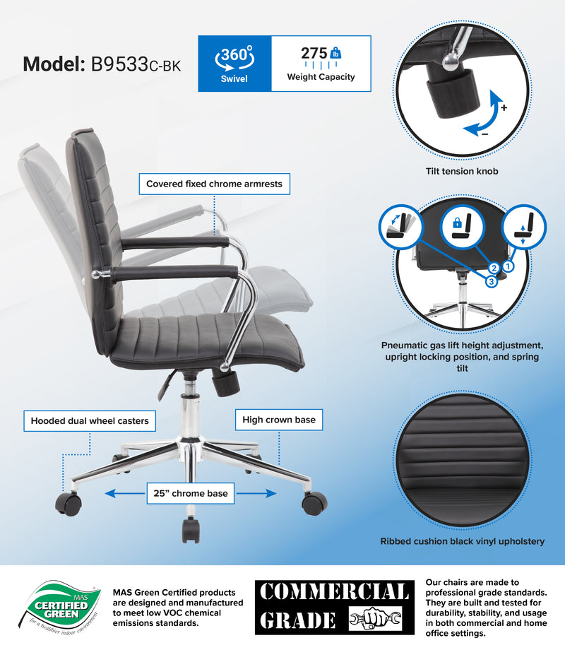 Boss Black Vinyl Hospitality Chair (B9533C-BK) Each