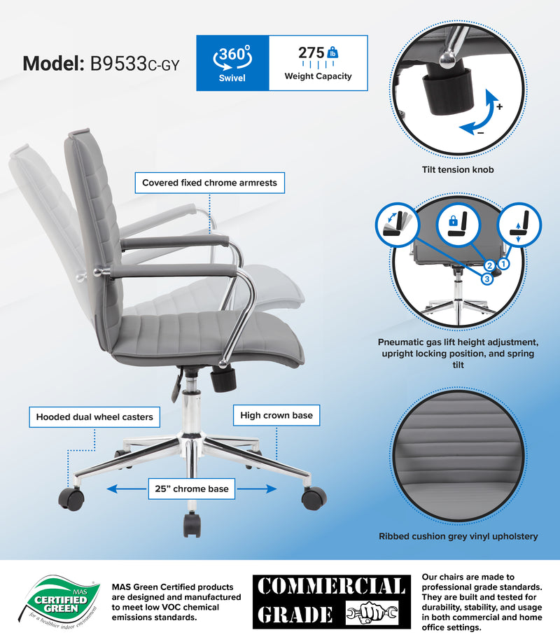 Boss Gray Vinyl Hospitality Chair (B9533C-GY) Each