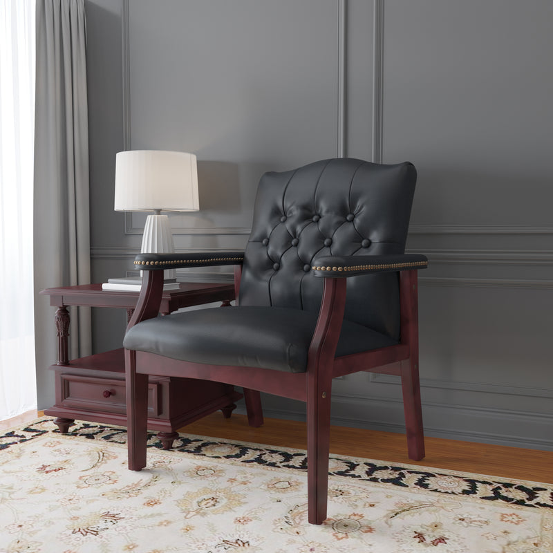 Boss Traditional Black Caressoft Guest, Accent or Dining Chair w/Mahogany Finish (B959-BK) Each