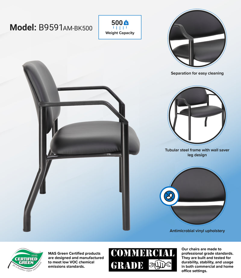 Boss Mid Back Guest Chair, 500 lb Capacity, Antimicrobial Vinyl, Black (B9591AM-BK-500) Each